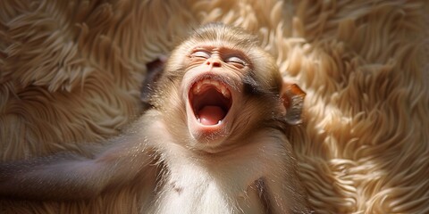 Cute monkey smiling laughing in front of camera