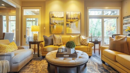 Bright Modern Living Room with Yellow Accents and Natural Light