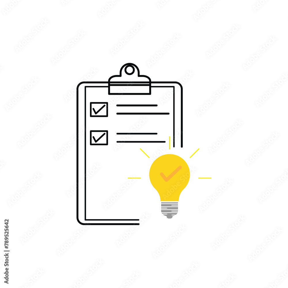 Aufkleber patent icon with document with yellow light bulb. outline simple modern organization logotype stroke