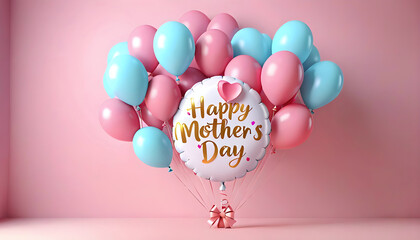Happy mothers day decoration background with balloon and mom text, copy space