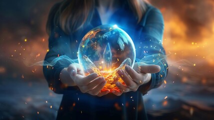 Magic crystal ball in the hands witch fortune teller, the theme of mysticism, occult and paranormal - obrazy, fototapety, plakaty