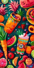 Vibrant Painting of Assorted Fruits and Vegetables