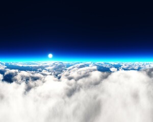 Clouds, panoramic view of clouds from above at sunset, 3D rendering - 789527032