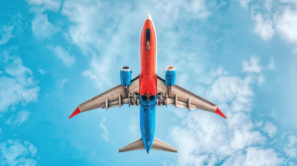 Airliner Flying in Blue Sky: Bottom View of Fuselage