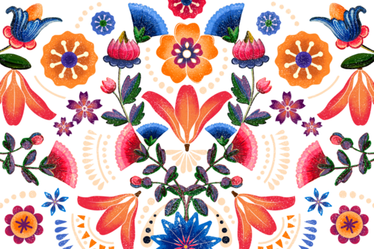 Mexican ethnic flower pattern png in colorful tone