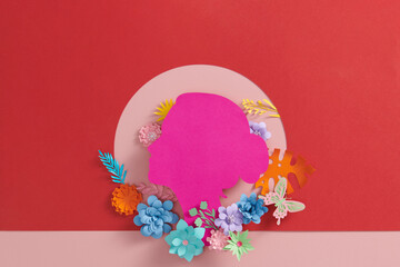 International Women's Day 8 march with woman face and butterflies