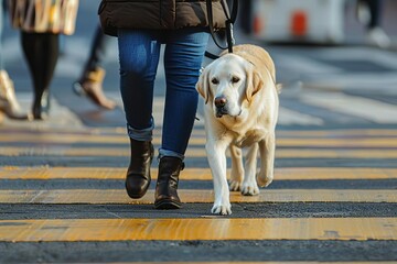 guide dog assisting visually impaired person crossing street social responsibility theme