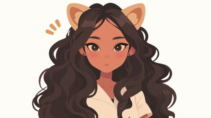 A charming cartoon character of a dark skinned girl sporting adorable cat ears designed in a quirky flat style Perfect as an avatar icon or fun design element