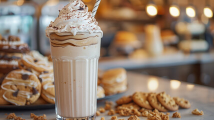 Milkshake with whipped cream in cafe