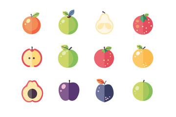 Colorful flat design fruit icons with cut sections.