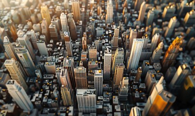 Capture the intricate details of a bustling urban cityscape using photorealistic digital rendering techniques, emphasizing the vastness and complexity