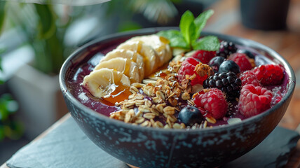 A bowl of acai with fruits and granola