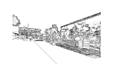 Building view with landmark of Santa Maria Cape Verde is the city in Cape Verde. Hand drawn sketch illustration in vector.