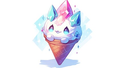 A mascot featuring a white diamond like ice cream cone