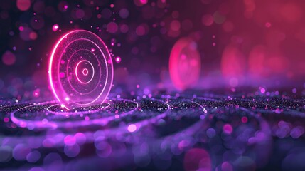 A vibrant digital illustration of glowing neon circles on a textured surface