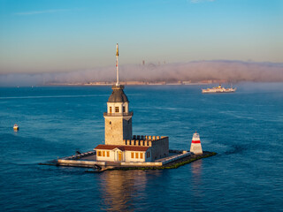 Fototapeta premium New Maiden's Tower (Yeni Kiz Kulesi) Drone Photo, Uskudar Istanbul, Turkiye (Turkey)