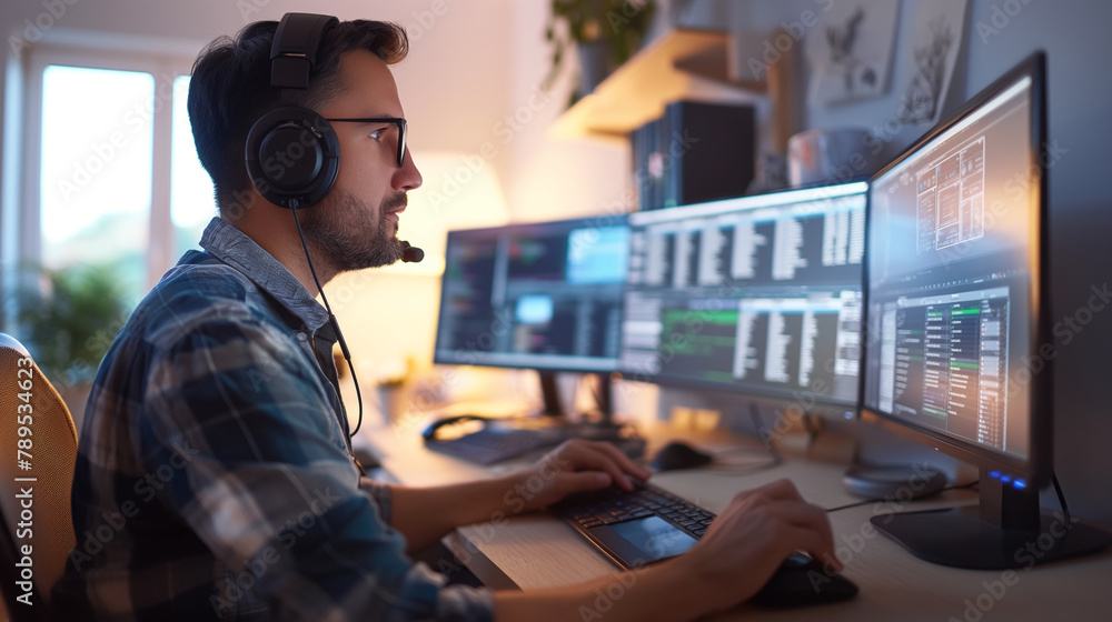 Aufkleber a technical support session being conducted via webinar, with the agent using multiple screens in a 