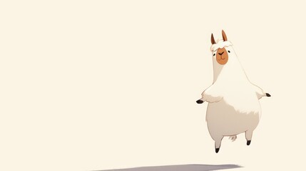 A whimsical cartoon llama frolicking against a pristine white backdrop