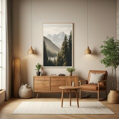 Modern Living Room Poster Mockup: Interior Design Concept