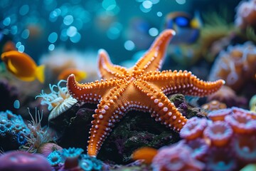Vivid starfish in a mesmerizing sea environment