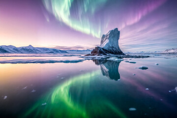 Mare Artico- Riflessi di Aurora Viola durante l'Inverno - obrazy, fototapety, plakaty
