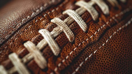 Close-up texture of a leather American football with laces for sports themes
