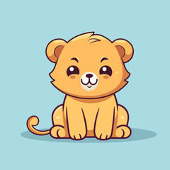 cute chibi baby lion character mascot colorful illustration