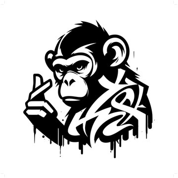 monkey; ape silhouette, animal graffiti tag, hip hop, street art typography illustration.