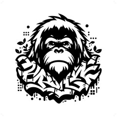orangutan silhouette, animal graffiti tag, hip hop, street art typography illustration.