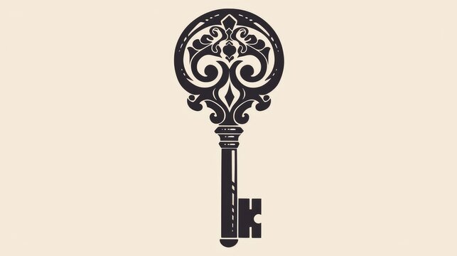 A striking vintage black key icon stands out against a clean white background in this logo illustration crafted in 2d format