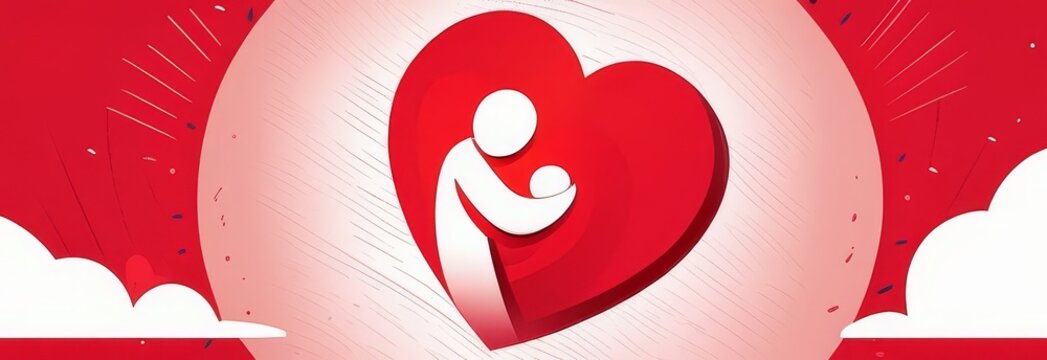 A red heart with a baby inside of it. The baby is being held by a person. The image is meant to convey the idea of love and care
