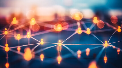 A cluster of lights in a pattern that resembles a network. The lights are orange and are arranged in a way that they appear to be connected to each other