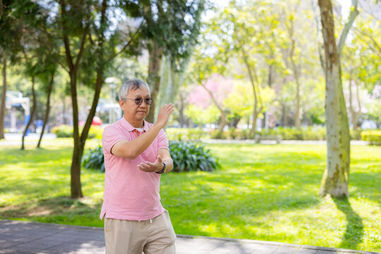 Senior man do taichi at the park