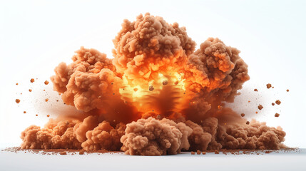 Fierce Blazing Explosion with Debris on White Background - obrazy, fototapety, plakaty