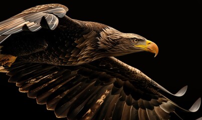 Capture the majesty of a soaring eagle, rendered in photorealistic detail, perfectly embodying strength and grace, ideal for a powerful branding concept