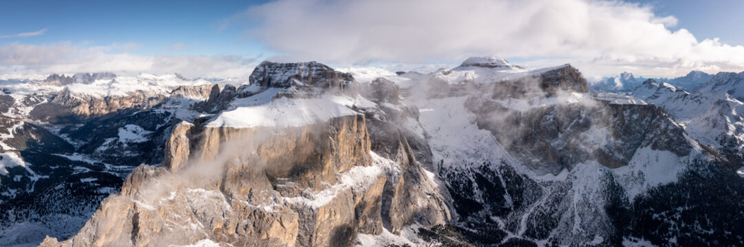 Torri del Sella Aerial Piz Boe Sella Pass Dolomiti Italy