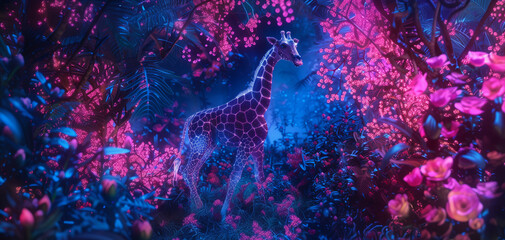 futuristic royal giraffe cyborg neon bloom, cinematic - obrazy, fototapety, plakaty
