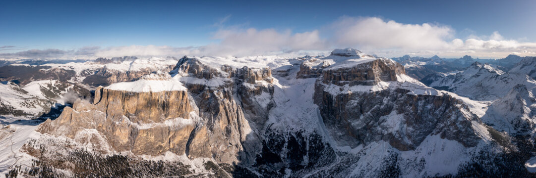 Torri del Sella Aerial Piz Boe Sella Pass Dolomiti Italy