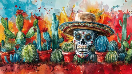 Skull Wearing Sombrero Painting