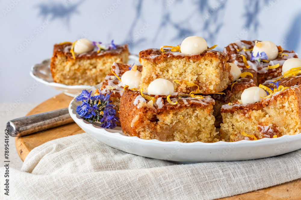 Canvas Prints Lemon drizzle almond cake slces