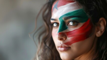 beautiful woman with face painted with the flag of Italy. concept olympic games, world sporting...