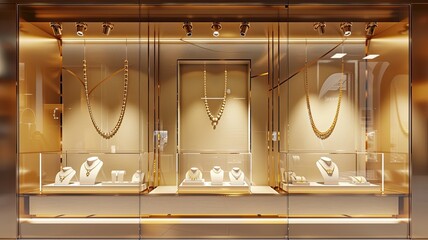 A diamond and gold jewelry store including necklaces and rings