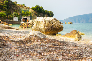 A huge stone on the shore of the Ionian Sea