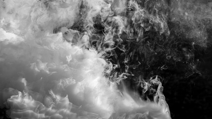 White thick smoke on a black background