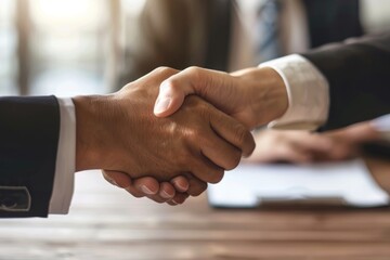 Imprenditore che mostra fiducia mentre stringe la mano a un finanziatore dopo aver concluso un accordo finanziario