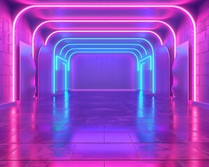 abstract neon geometric background, lines glowing in ultraviolet light