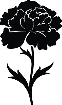 black peony flower silhouette on white clip art preview