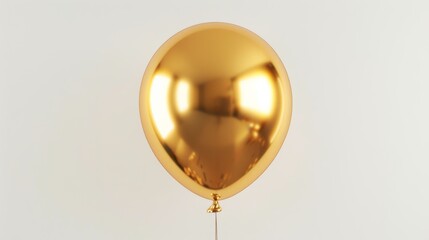 Single gold helium balloon on a white background symbolizing celebration and special occasions