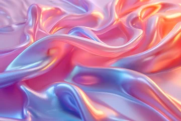 Fotobehang Trendy liquid 3D illustration background of holographic satin waves, modern flowing gradient abstract, wallpaper banner with copy space for branding and product presentation, institution talks web © marant
