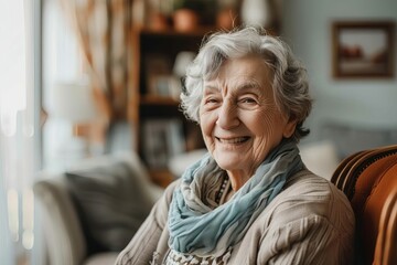 joyful senior resident in nursing home compassionate eldercare lifestyle portrait